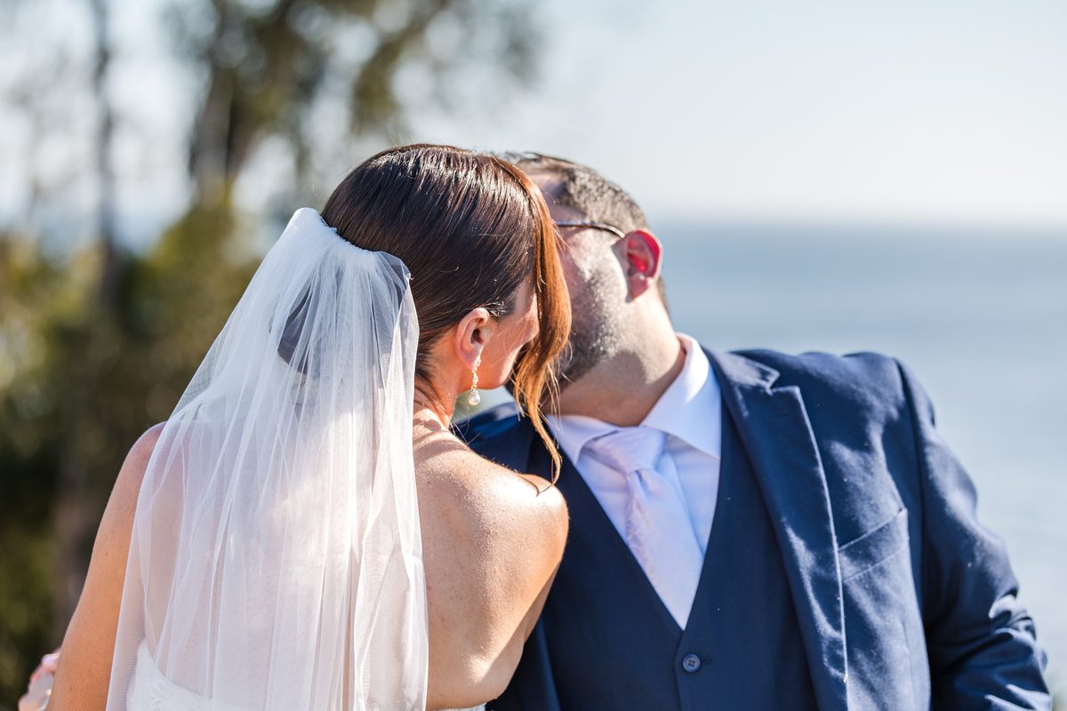 Couple laughing outdoors